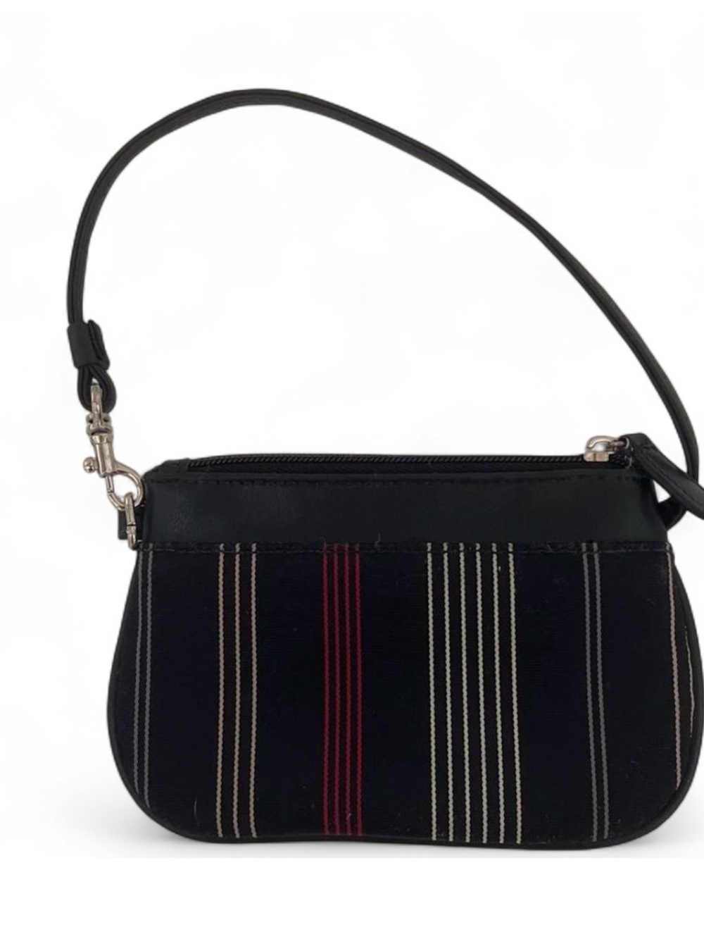 Villager Liz Claiborne Black Wristlet with Cream and Red Pinstripes